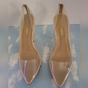 Fashion Nova Clear Pointed Slingback Heels - Nude/Transparent